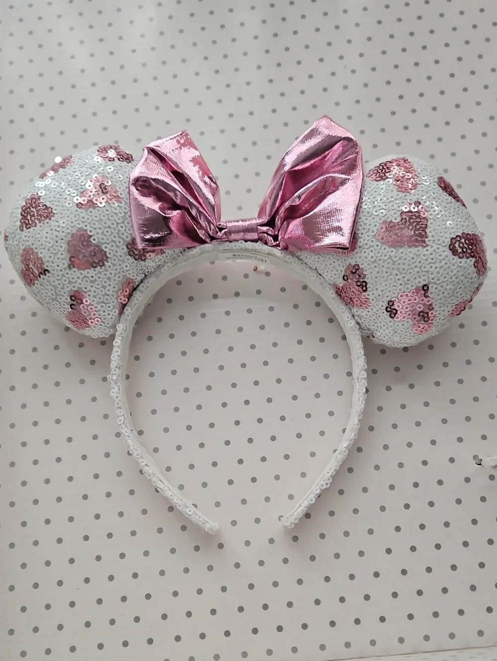 NWOT Sequin Minnie Ear Headband with Pink Hearts